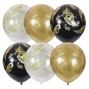 12"/30см BLACK & GOLD & TRANSPARENT (шелк) 5 ст. рис Перо Павлина 25шт