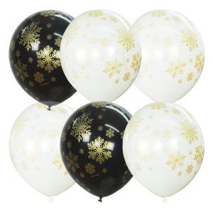 12"/30см BLACK & WHITE & TRANSPARENT (шелк) 5 ст. рис Снежинки золотые 25шт