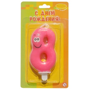 товары для праздника, свечи для торта, MC Свеча Цифра 8 Улыбка цветная